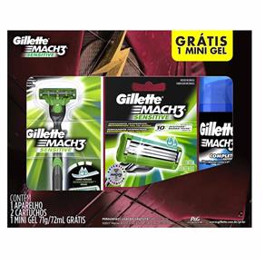 Kit Gillette Mach3 Sensitive Aparelho de Barbear + 2 Cargas + Mini Gel