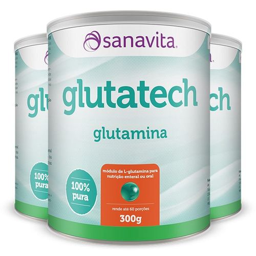 Kit 3 Glutatech Glutamina 300g Sanavita