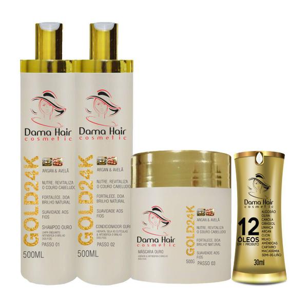 Kit Gold 24k Dama Hair Reconstrução Capilar em 4 Passos