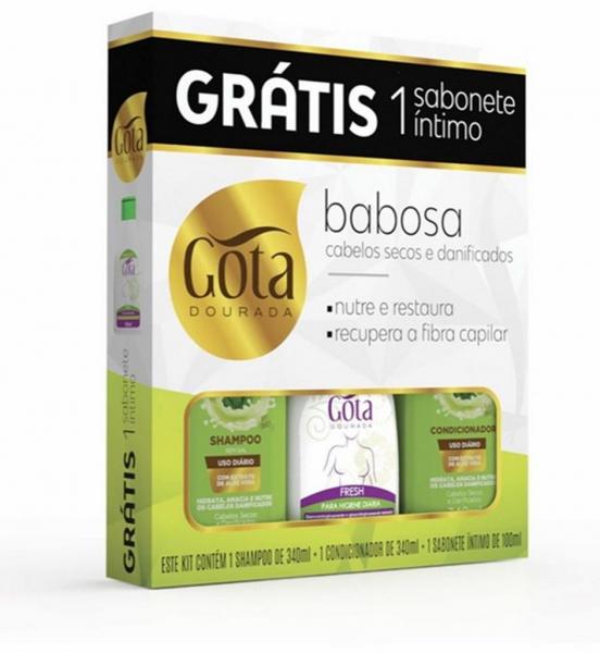 Kit Gota Dourada Babosa Sh + Cond 340ml Cada + Sabonete Íntimo