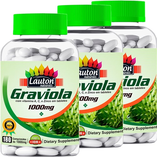 Kit 3 Graviola 1000mg 180 Comprimidos Lauton Nutrition