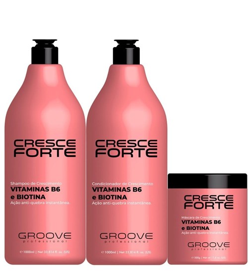 Kit Groove Professional Cresce Forte Shampoo 1L Condicionador 1L e Máscara 500G