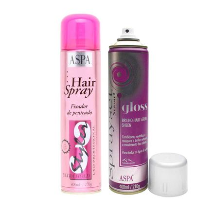 Kit Hair Spray Aspa Styler Fixador de Cabelo Ultra Hold + Hair Gloss Spray de Brilho Sprayset 400ml