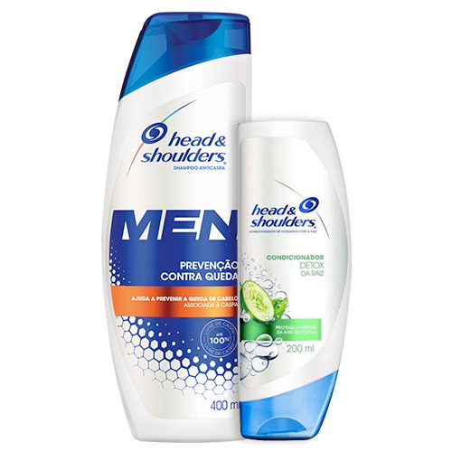 Kit Head & Shoulder Shampoo Masculino Anticaspa Prevenção Contra Queda 400ml + Condicionador Detox da Raiz 200ml