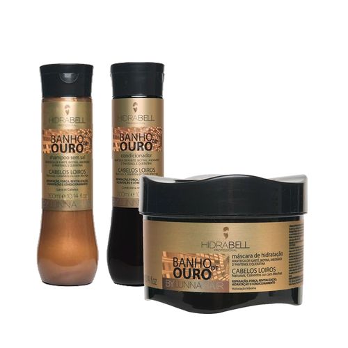Kit Hidrabell Banho de Ouro Shampoo 300ml + Condicionador 300ml + Máscara 300g