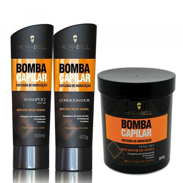 Kit Hidrabell Bomba Capilar Shampoo 500ml + Condicionador 400g + Máscara 950g