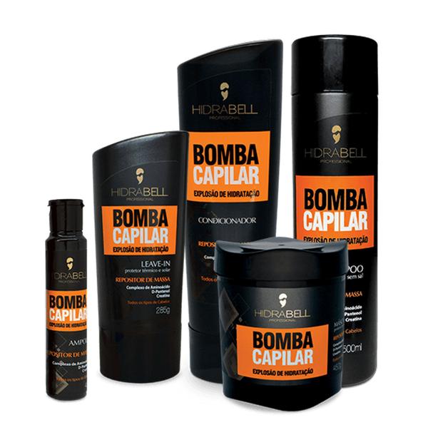 Kit Hidrabell Bomba Capilar: Shampoo, Condicionador, Leave-in, Máscara e Ampola
