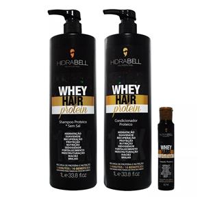 Kit Hidrabell - Whey Hair Protein Sh 1l + Cond 1l + Amp 40ml