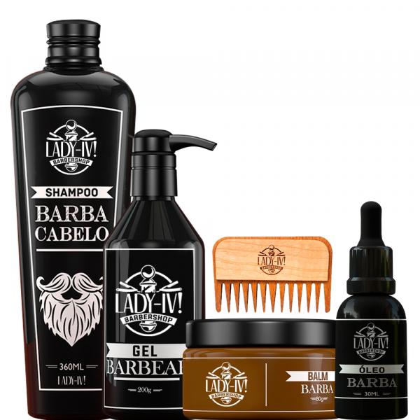 Kit Hidratação para Barba com Balm Gel Barbear Shampoo Óleo Pente - Lady-iv