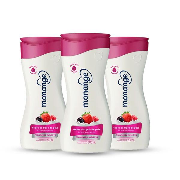 Kit Hidratante Monange Frutas Vermelhas Ação Desodorante 200ml 3 Unidades