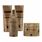 Kit Hidratante Profissional para Cabelos Linha Banho de Verniz Diamante Profissional Shampoo Condicionador Máscara Leave in