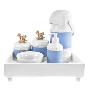 Kit Higiene Blanc Cavalinho Dourado e Capa Quarto Bebê Infantil Menino