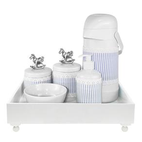 Kit Higiene Blanc Cavalinho Prata e Capa Quarto Bebê Infantil Menino