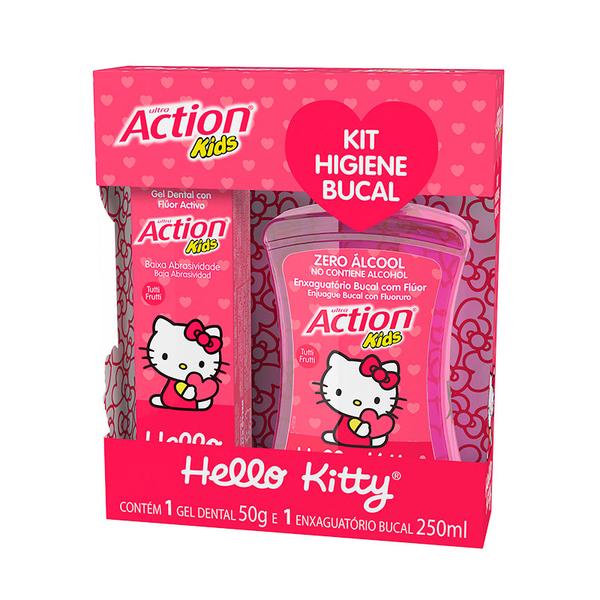Kit Higiene Bucal Ultra Action Boni Kids Hello Kitty Gel Dental 50g + Enxaguatório Bucal 250ml