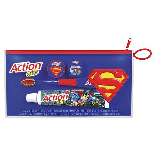 Kit Higiene Bucal Ultra Action Kids Super Man Gel Dental 50g + Enxaguatorio Bucal 250ml