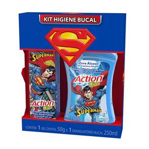 Kit Higiene Bucal Ultra Action Kids Super Man Gel Dental 50G + Enxaguatório Bucal 250Ml