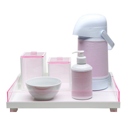 Kit Higiene Clean Acrílico Rosa Quarto Bebê Infantil Menina