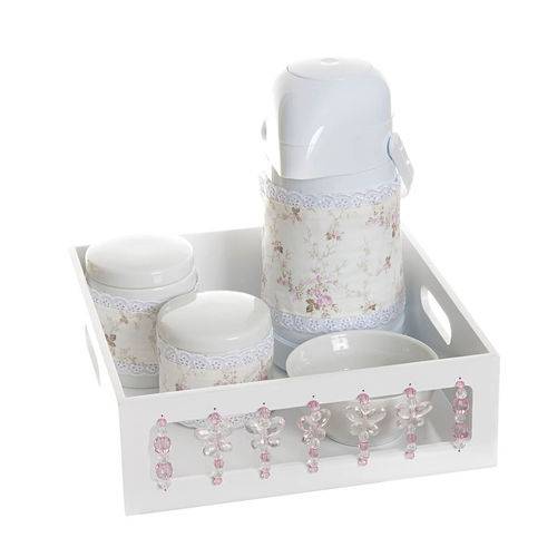 Kit Higiene com Porcelanas e Capa Borboleta Rosa Quarto Bebê Menina
