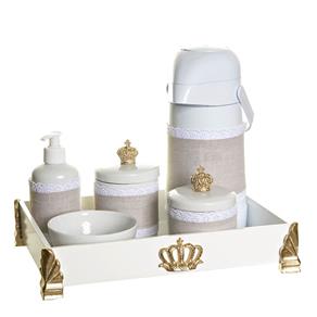 Kit Higiene Gold com 6 Peças e Capa Quarto Bebê Menina Menino