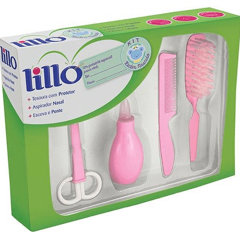 Kit Higiene Infantil Aspirador Tesoura Pente Escova Rosa Lillo