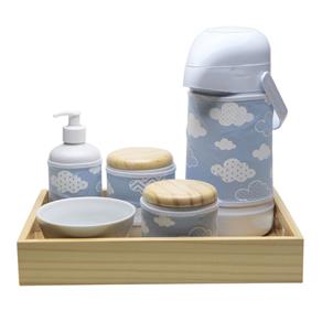 Kit Higiene Moderno Nuvem Azul Quarto Bebê Infantil Menino