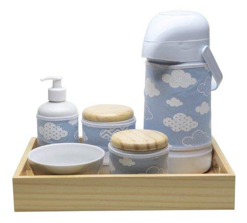 Kit Higiene Moderno Nuvem Azul Quarto Bebê Infantil Menino