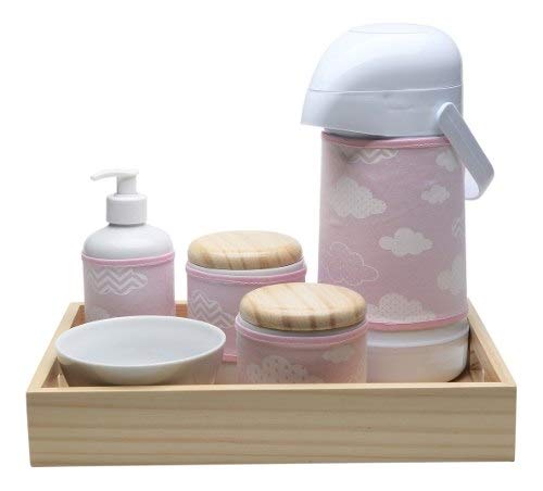 Kit Higiene Moderno Nuvem Rosa Quarto Bebê Infantil Menina