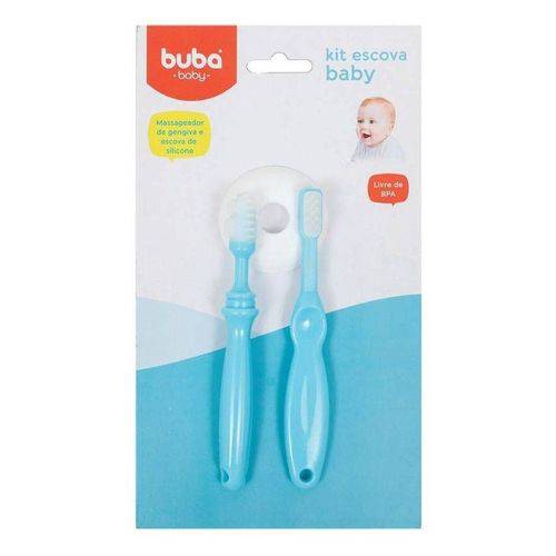 Kit Higiene Oral Massageador Bebê Azul Buba