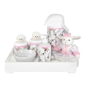 Kit Higiene Toys Claro Ovelha Rosa Quarto Bebê Infantil Menina