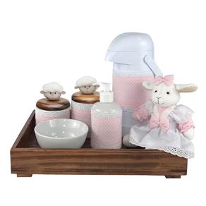 Kit Higiene Toys Escuro Ovelha Rosa Quarto Bebê Infantil Menina