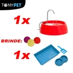 Kit Higienico para Gatos Azul + Fonte D'Agua Bivolt Vermelha
