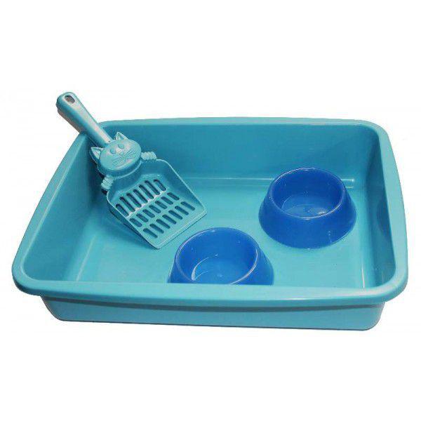 Kit Higienico para Gatos Mr Pet (bandeja /pá/ Comedouro) Azul - Still Pet