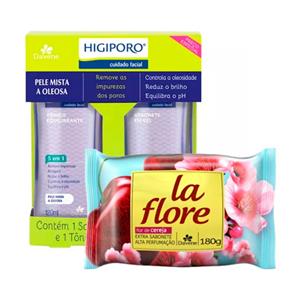 Kit Higiporo Pele Mista a Oleosa Sabonete Facial 120g + Tônico 120ml Ganhe Sabonete La Flore Flor de Laranjeira 180g