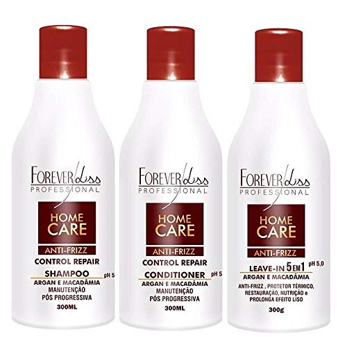 Kit Home Care Forever Liss Leave-in 300g, Shampoo e Condicionador 300ml