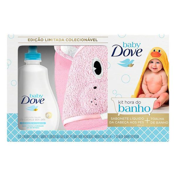 Kit Hora do Banho Dove Baby Sabonete Líquido Hidratação Enriquecida 400ml + Toalha de Banho Baby Hipopótamo