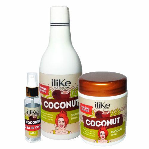 Kit Ilike Professional Coconut Mascara 250g+ Shampoo 500ml + Óleo de Coco 60ml