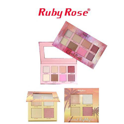 Kit Iluminadores Ruby Rose Suncet Highlighter + Cheekflush Lançamento