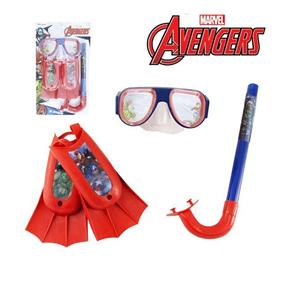 Kit Infantil Máscara de Mergulho com Snorkel e Nadadeiras Avengers