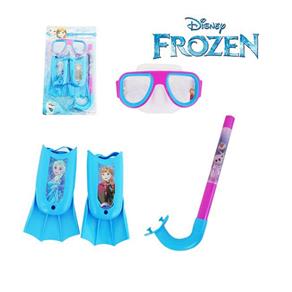 Kit Infantil Máscara de Mergulho com Snorkel e Nadadeiras Frozen