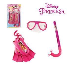 Kit Infantil Máscara de Mergulho com Snorkel e Nadadeiras Princesas Disney