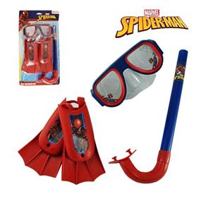 Kit Infantil Máscara de Mergulho com Snorkel e Nadadeiras Spider-Man