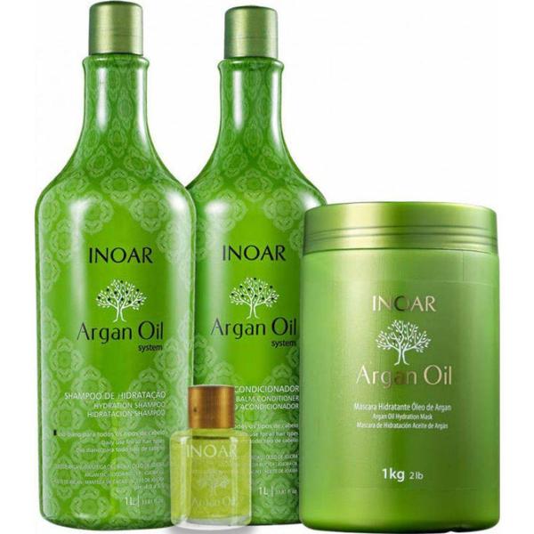 Kit Inoar Argan Oil Shampoo + Condicionador 1l + Máscara 1kg + Óleo de Argan 7ml