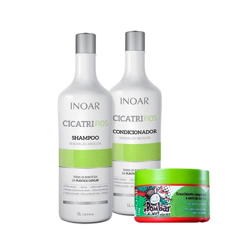 Kit Inoar Shampoo + Condicionador Cicatrifios 1000ml Gratis Máscara Coconut 250g