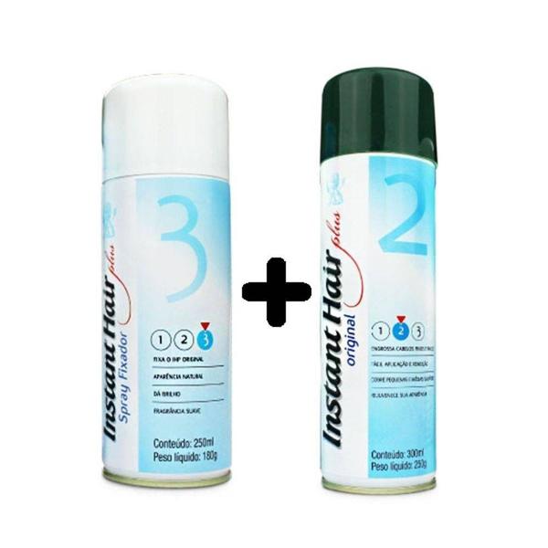 Kit Instant Hair Plus Preto 300ml + Hair Spray Fixador 250ml