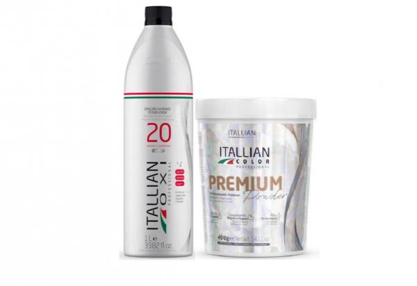 Kit Itallian Oxidante 20 Volumes 1L e Pó Descolorante Premium 400G