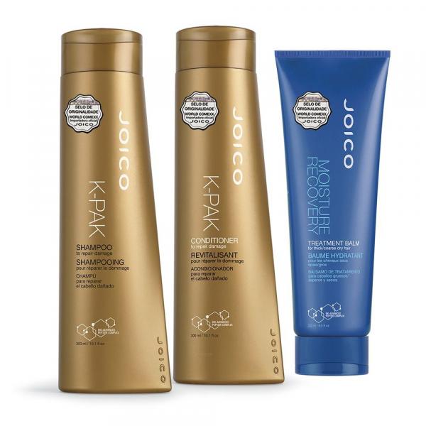 Kit Joico: Shampoo + Condicionador K-Pak To Repair Damage 300 Ml + Máscara Moisture Recovery 250ml