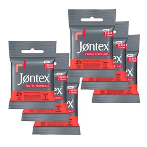 Kit Jontex Preservativo Lubrificado Frutas Vermelhas 6 Un.