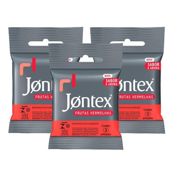 Kit Jontex Preservativo Lubrificado Frutas Vermelhas - 3 Unid.