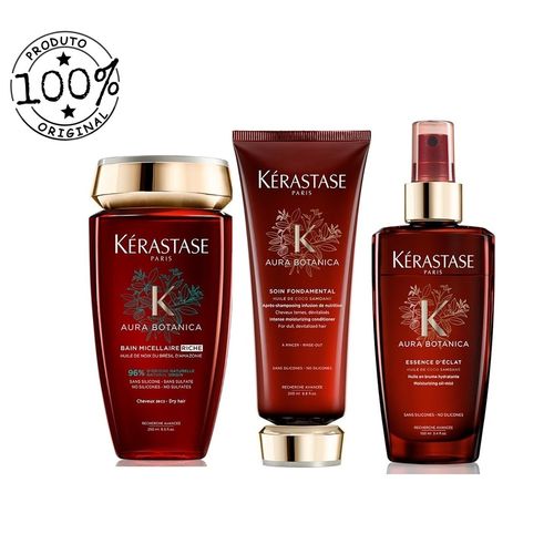 Kit Kérastase Aura Botanica Shampoo Riche 250ml + Condicionador 200ml + Leave-in 100ml (3 Produtos)