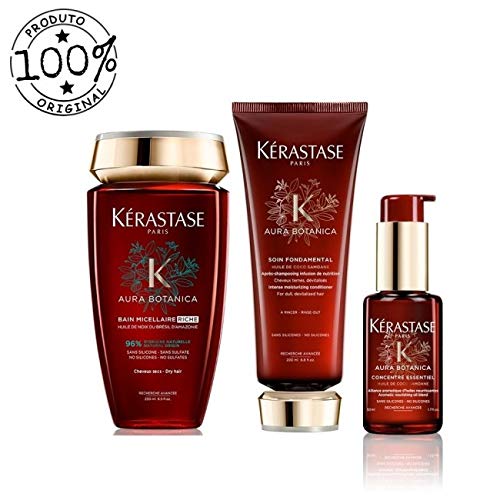 Kit Kérastase Aura Botanica Shampoo Riche 250ml + Condicionador 200ml + Leave-in 50ml (3 Produtos)